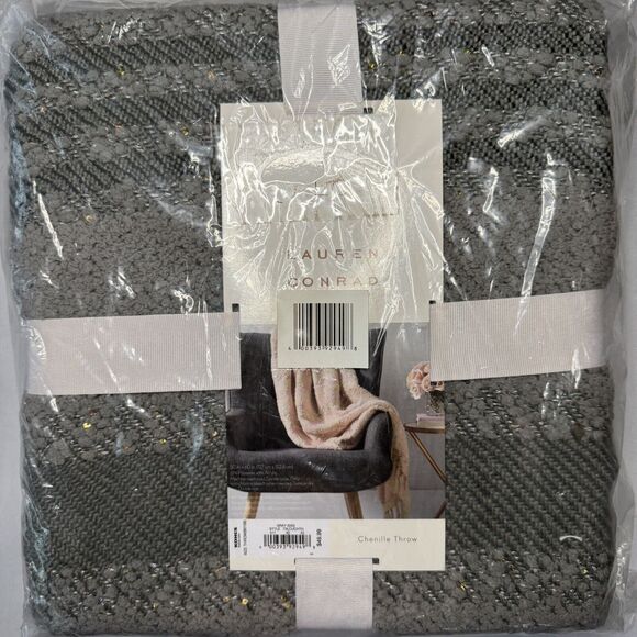 Lauren Conrad Gray Chenille Fringe Throw Blanket, Plush & Soft 50 x 60 Sealed - Picture 1 of 5